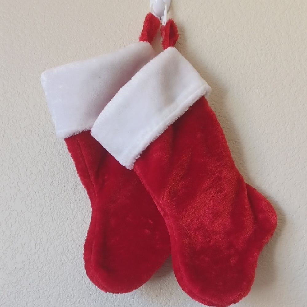 3/$25 SALE SET OF 2 Christmas Stockings Plush Red White Traditional Holiday NWOT